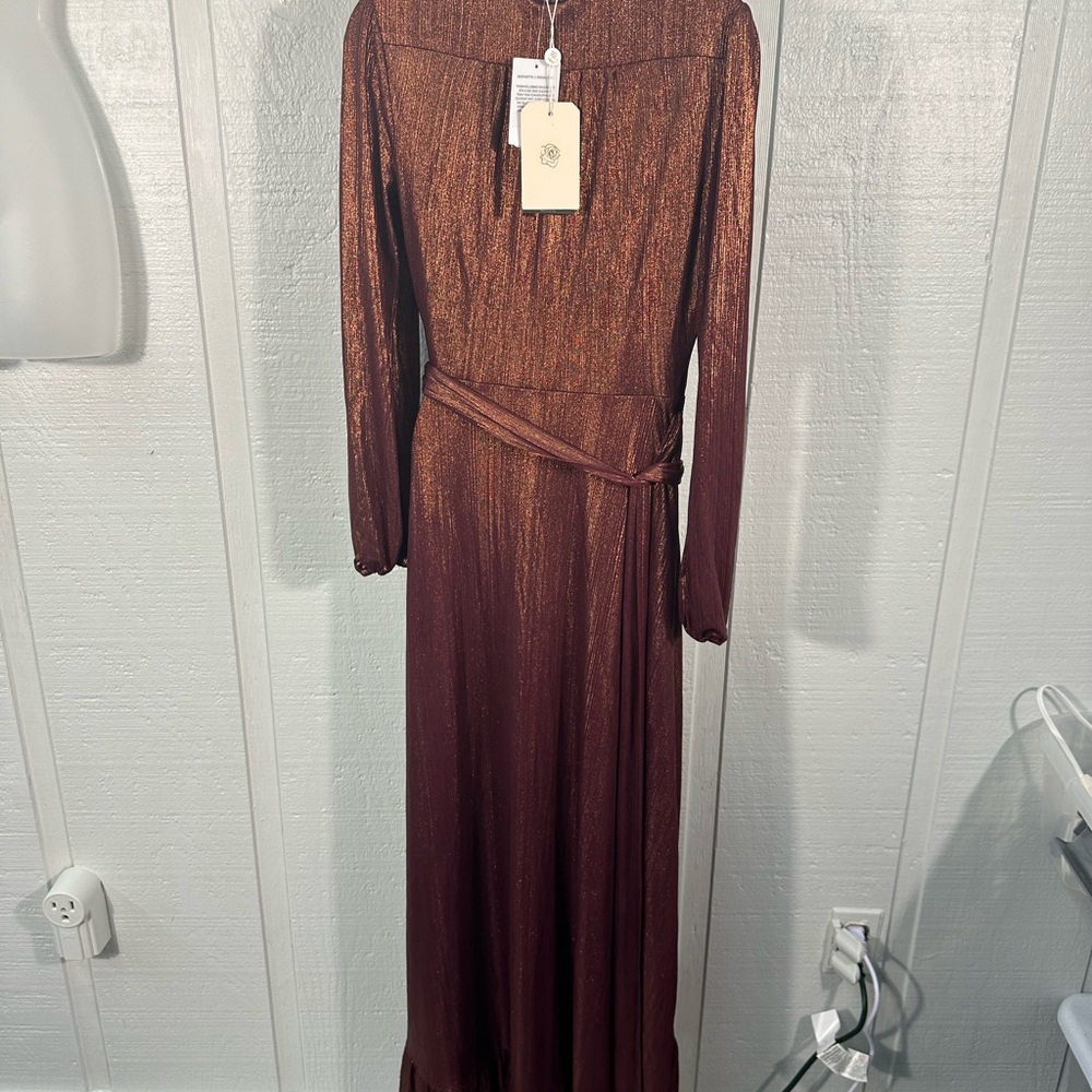 WAYF Women’s Meryl Long-Sleeve V Neck Metallic Wrap Long Sleeve Dress SZ XS NWT - Picture 9 of 14